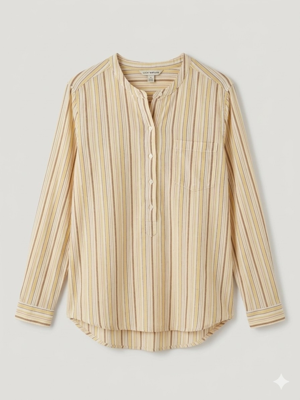 Lucky Brand Women's Cream Stripe Button-Front Long Sleeve Top